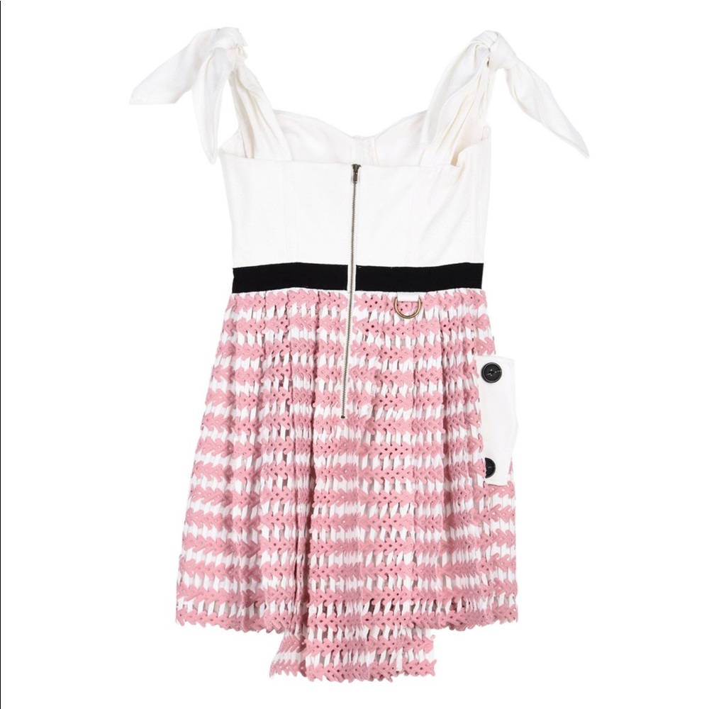 Self-Portrait White and Pink Tie-Shoulder Knit Fit-and-Flare Dress - Picture 2 of 5